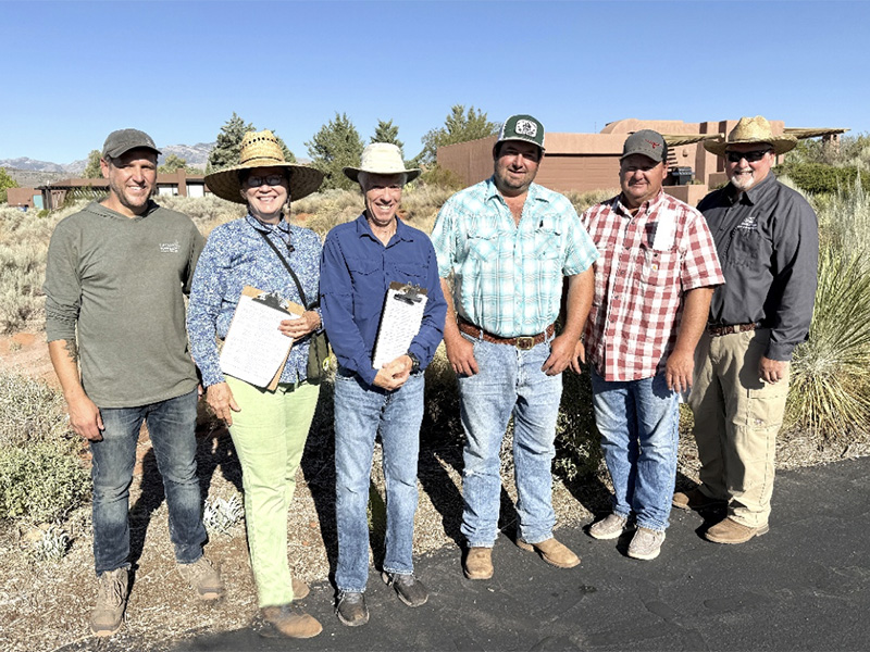 Joining the discussion of best ways to manage tamarisk removal, from left, Chris Courville, Shaunna Goldberry, Chuck Warren, Jake Benson, Tyce Palmer and Brad Winder.