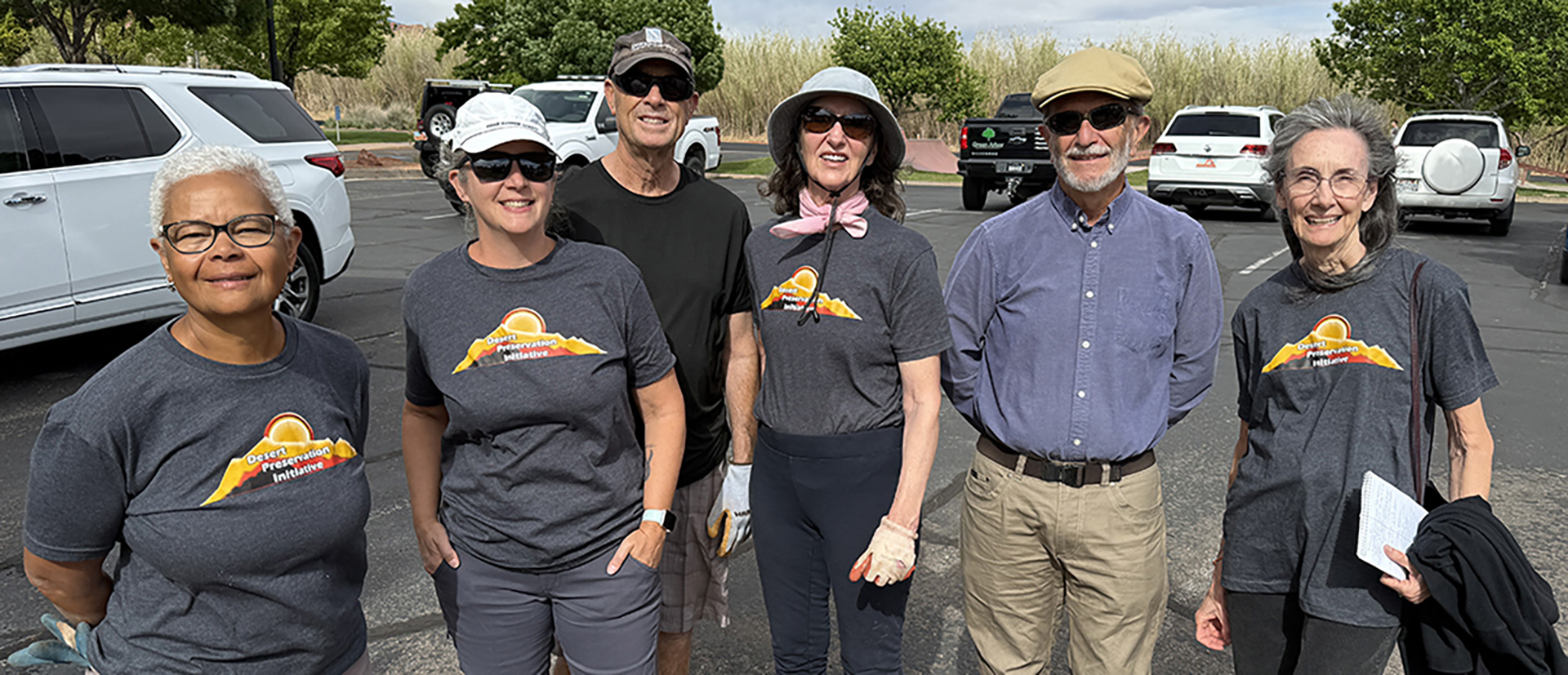 Kayenta residents and members of the DPI team ready to work on Arbor Day, from left: Carole Richard, Deonne Knill, Nathan Dupre, Sara Dupre, Wayne Pennington and Janell Bassett.