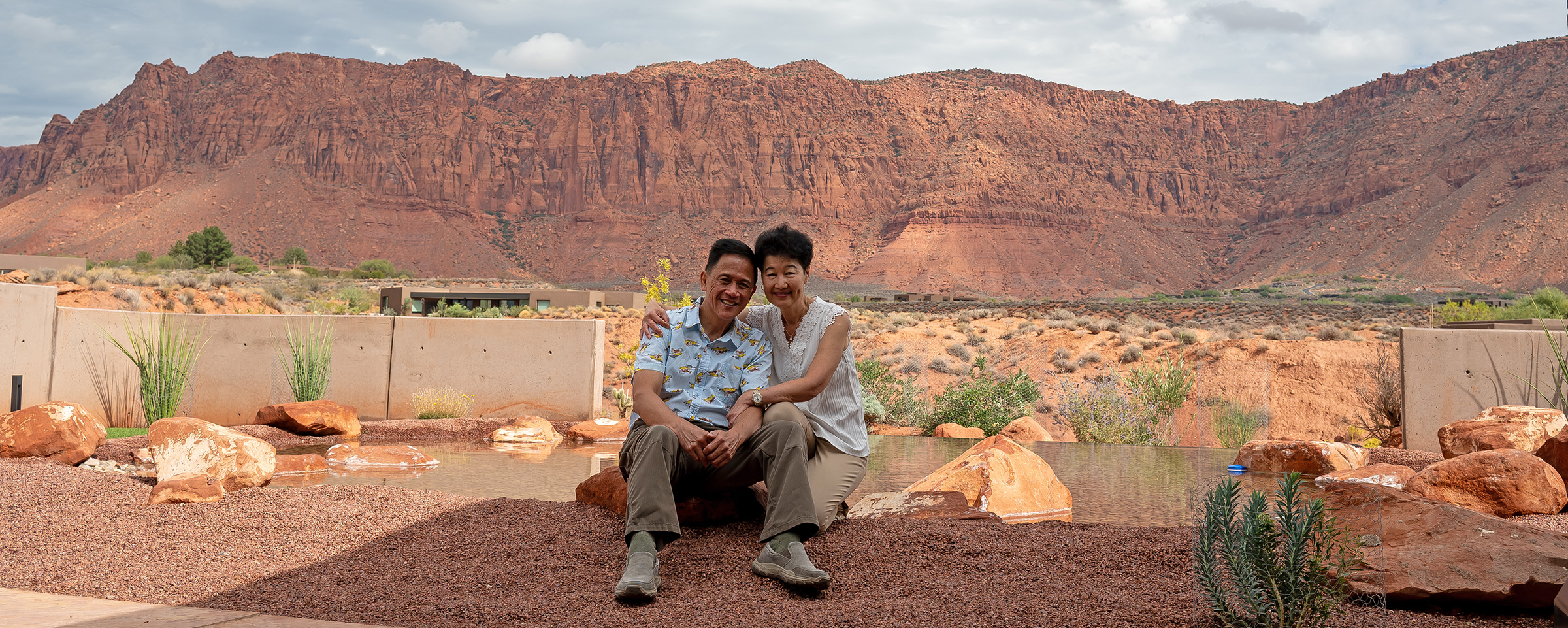 David and Inga Tay at their infinity edge pond
