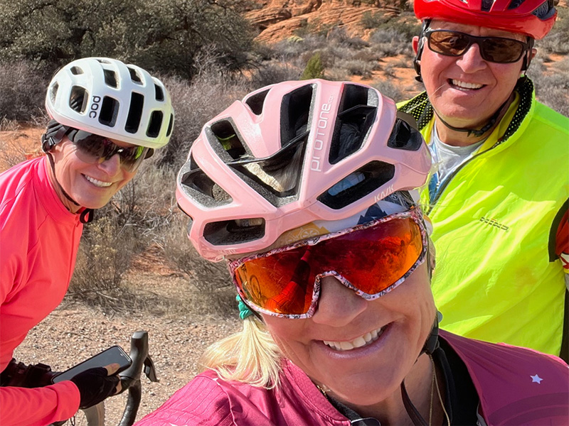 Biking Friends wearing thier helmets