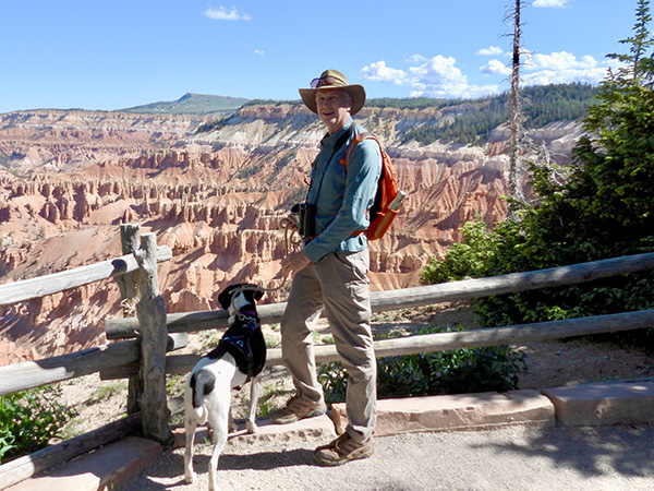Dan hiking with Lucy in Cedar Breaks