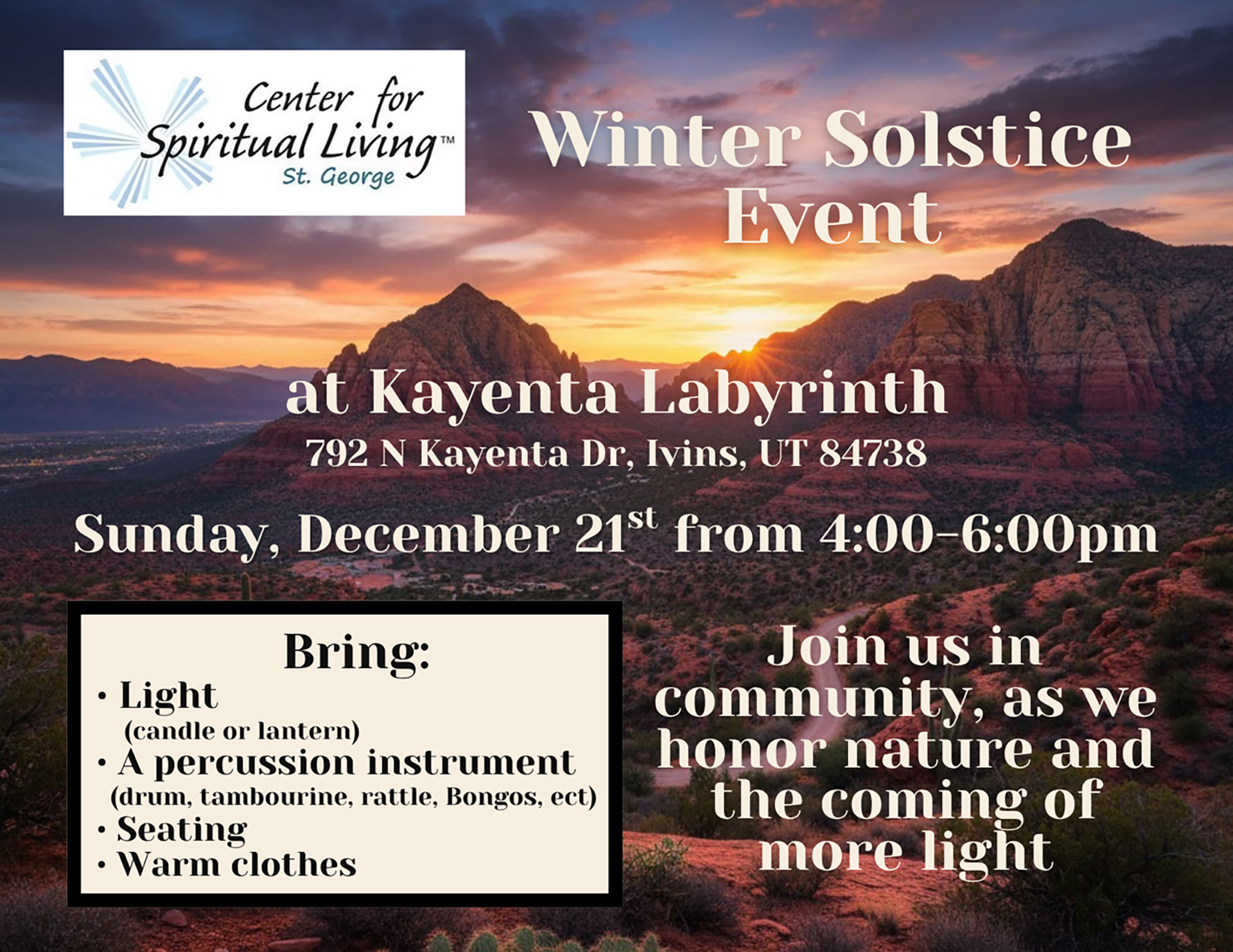 Winter Solstice event at the Kayenta Labyrinth