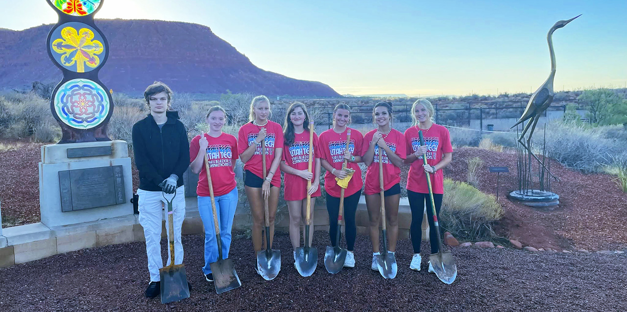 Work at the Kayenta Labyrinth and Sculpture Garden focused on widening the trail for disability access.Utah Tech students brought enthusiasm and muscle to their work with DPI.